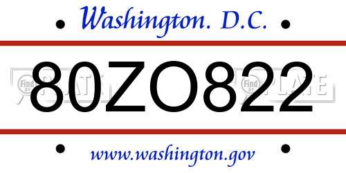 80ZO822 District Of Columbia License Plate