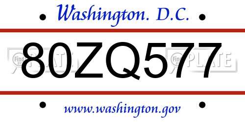 80ZQ577 District Of Columbia License Plate