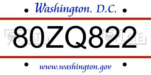 80ZQ822 District Of Columbia License Plate