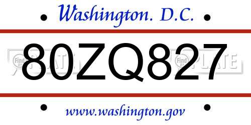80ZQ827 District Of Columbia License Plate