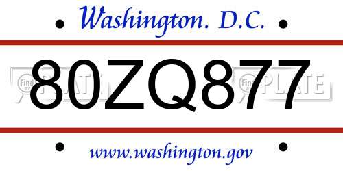 80ZQ877 District Of Columbia License Plate