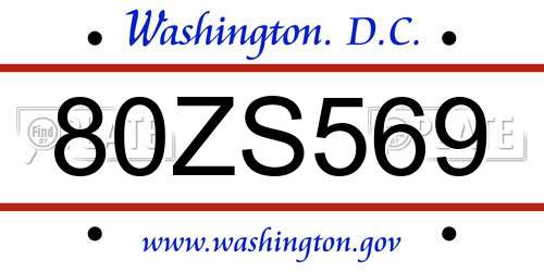 80ZS569 District Of Columbia License Plate