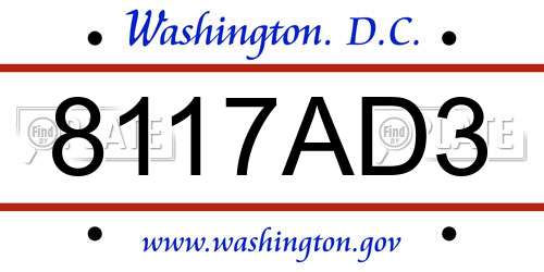 8117AD3 District Of Columbia License Plate