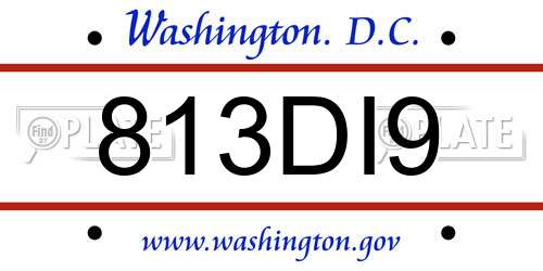 813DI9 District Of Columbia License Plate