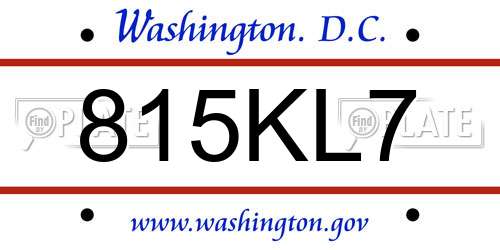 815KL7 District Of Columbia License Plate