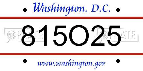 815O25 District Of Columbia License Plate