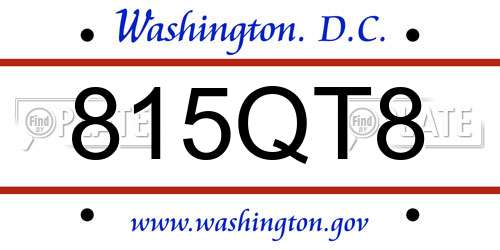 815QT8 District Of Columbia License Plate