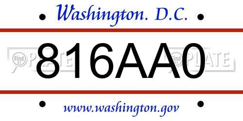 816AA0 District Of Columbia License Plate