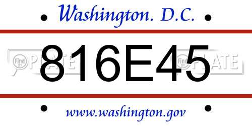 816E45 District Of Columbia License Plate