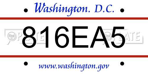 816EA5 District Of Columbia License Plate