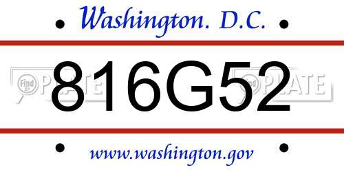 816G52 District Of Columbia License Plate