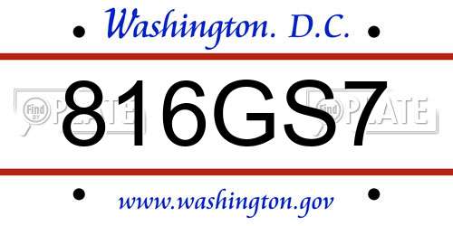 816GS7 District Of Columbia License Plate
