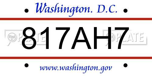 817AH7 District Of Columbia License Plate