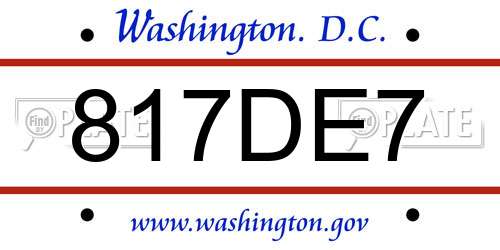 817DE7 District Of Columbia License Plate