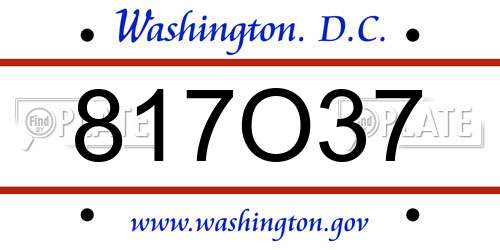 817O37 District Of Columbia License Plate