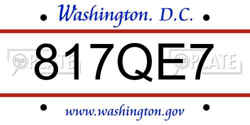 817QE7 District Of Columbia License Plate