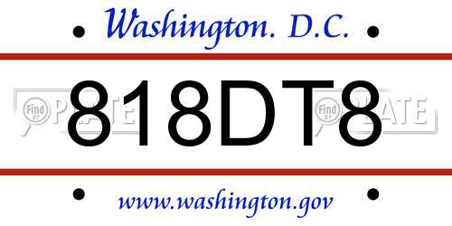 818DT8 District Of Columbia License Plate
