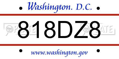 818DZ8 District Of Columbia License Plate