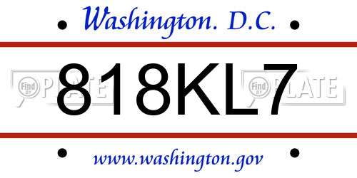 818KL7 District Of Columbia License Plate