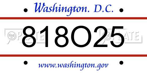 818O25 District Of Columbia License Plate