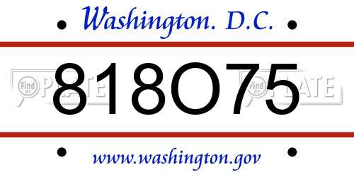 818O75 District Of Columbia License Plate