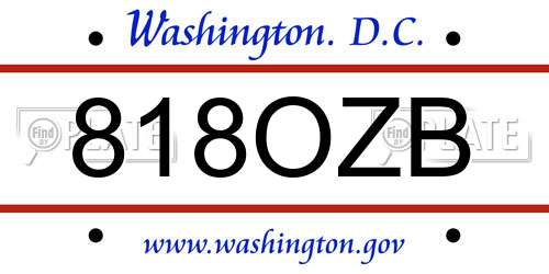 818OZB District Of Columbia License Plate