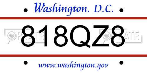 818QZ8 District Of Columbia License Plate