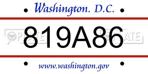 819A86 District Of Columbia License Plate