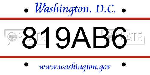 819AB6 District Of Columbia License Plate