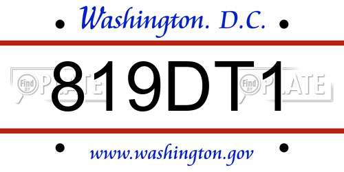 819DT1 District Of Columbia License Plate