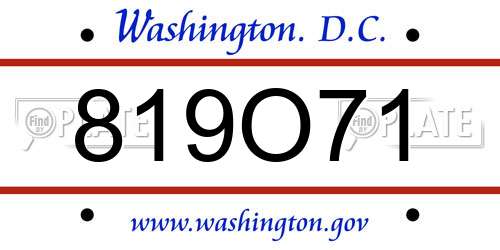 819O71 District Of Columbia License Plate