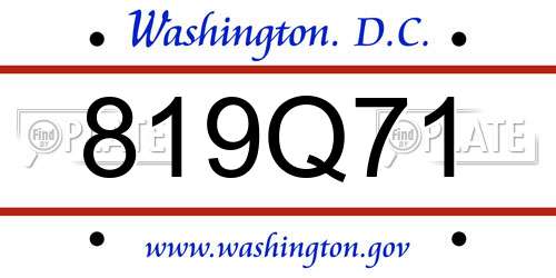 819Q71 District Of Columbia License Plate