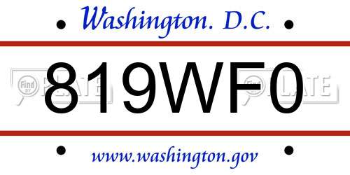 819WF0 District Of Columbia License Plate