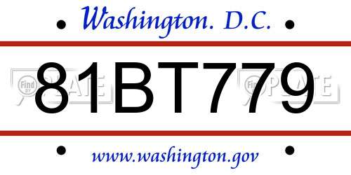 81BT779 District Of Columbia License Plate