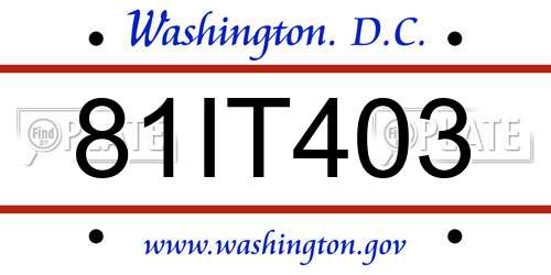 81IT403 District Of Columbia License Plate