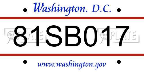 81SB017 District Of Columbia License Plate