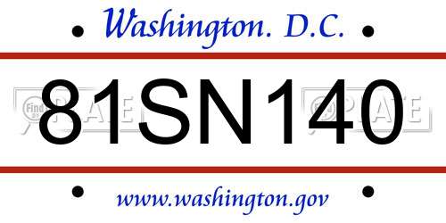 81SN140 District Of Columbia License Plate