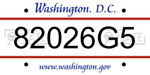 82026G5 District Of Columbia License Plate