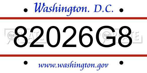 82026G8 District Of Columbia License Plate