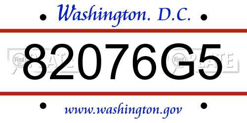 82076G5 District Of Columbia License Plate