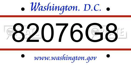 82076G8 District Of Columbia License Plate
