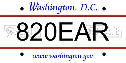820EAR District Of Columbia License Plate