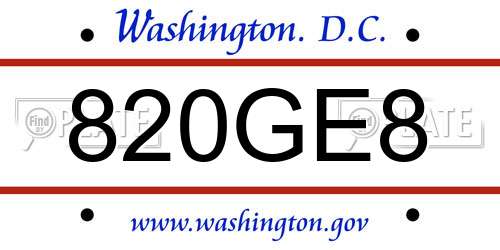 820GE8 District Of Columbia License Plate
