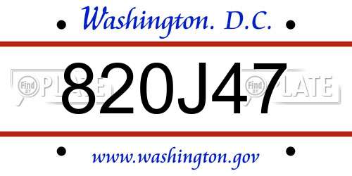 820J47 District Of Columbia License Plate