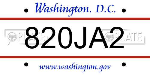 820JA2 District Of Columbia License Plate