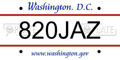 820JAZ District Of Columbia License Plate