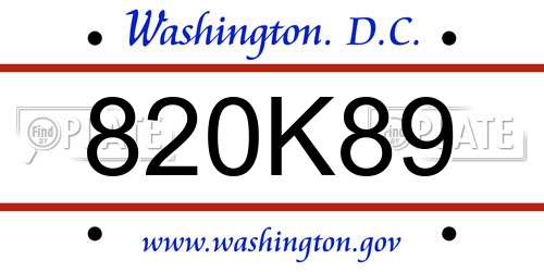 820K89 District Of Columbia License Plate