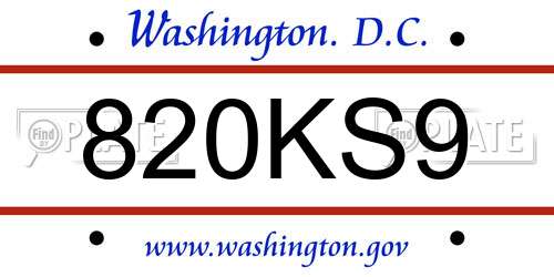 820KS9 District Of Columbia License Plate
