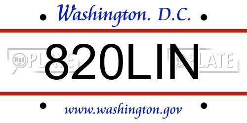 820LIN District Of Columbia License Plate