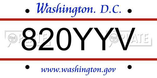 820YYV District Of Columbia License Plate
